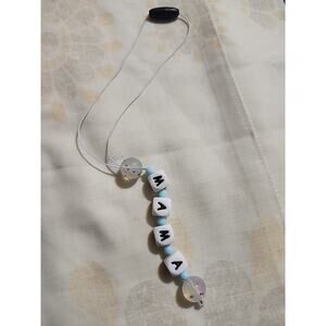 Beaded Car Charm For Rear View Mirror MAMA White & Blue Handmade Ornament